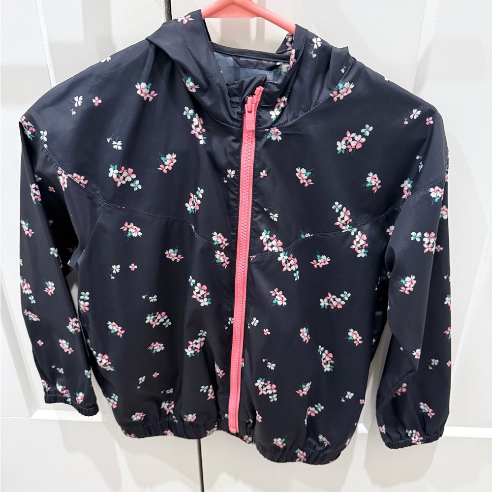 Floral Hooded Jacket with Pink Zipper
